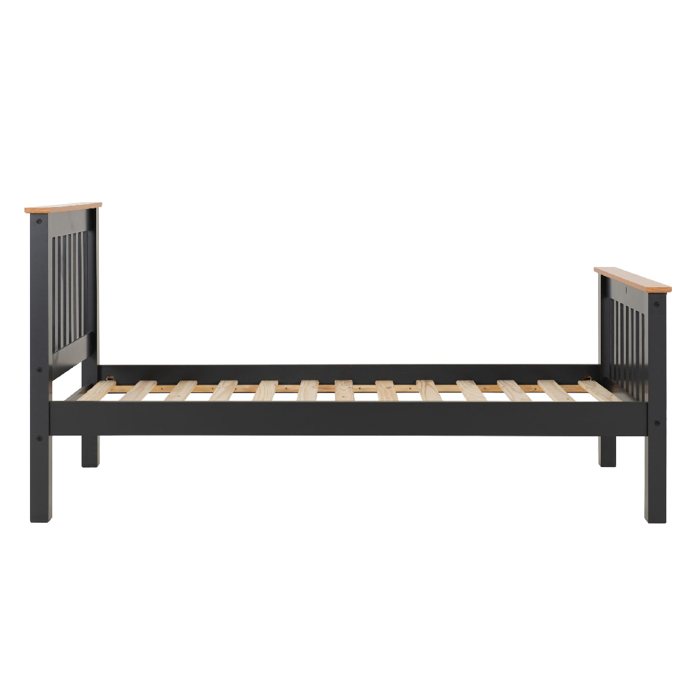 Merlin Wooden High Foot Single Bed In Dark Grey And Oak