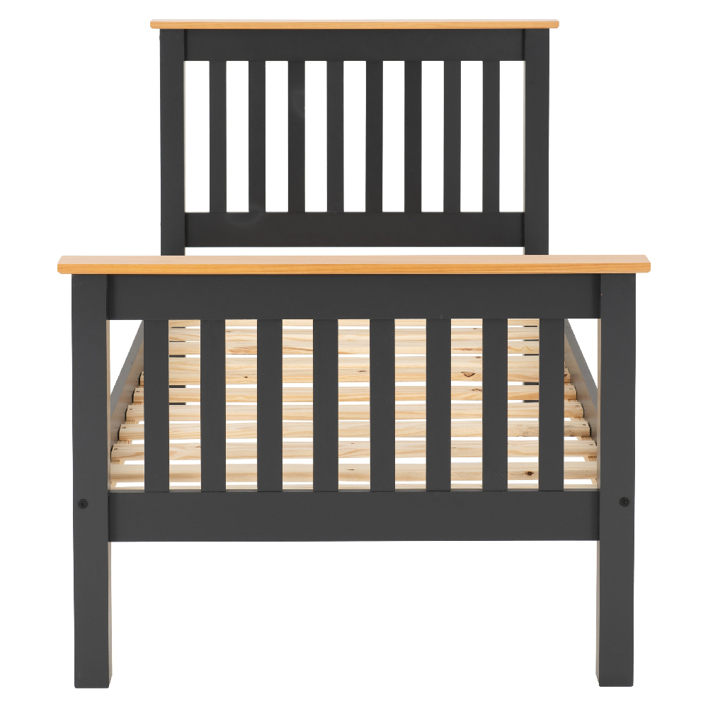 Merlin Wooden High Foot Single Bed In Dark Grey And Oak