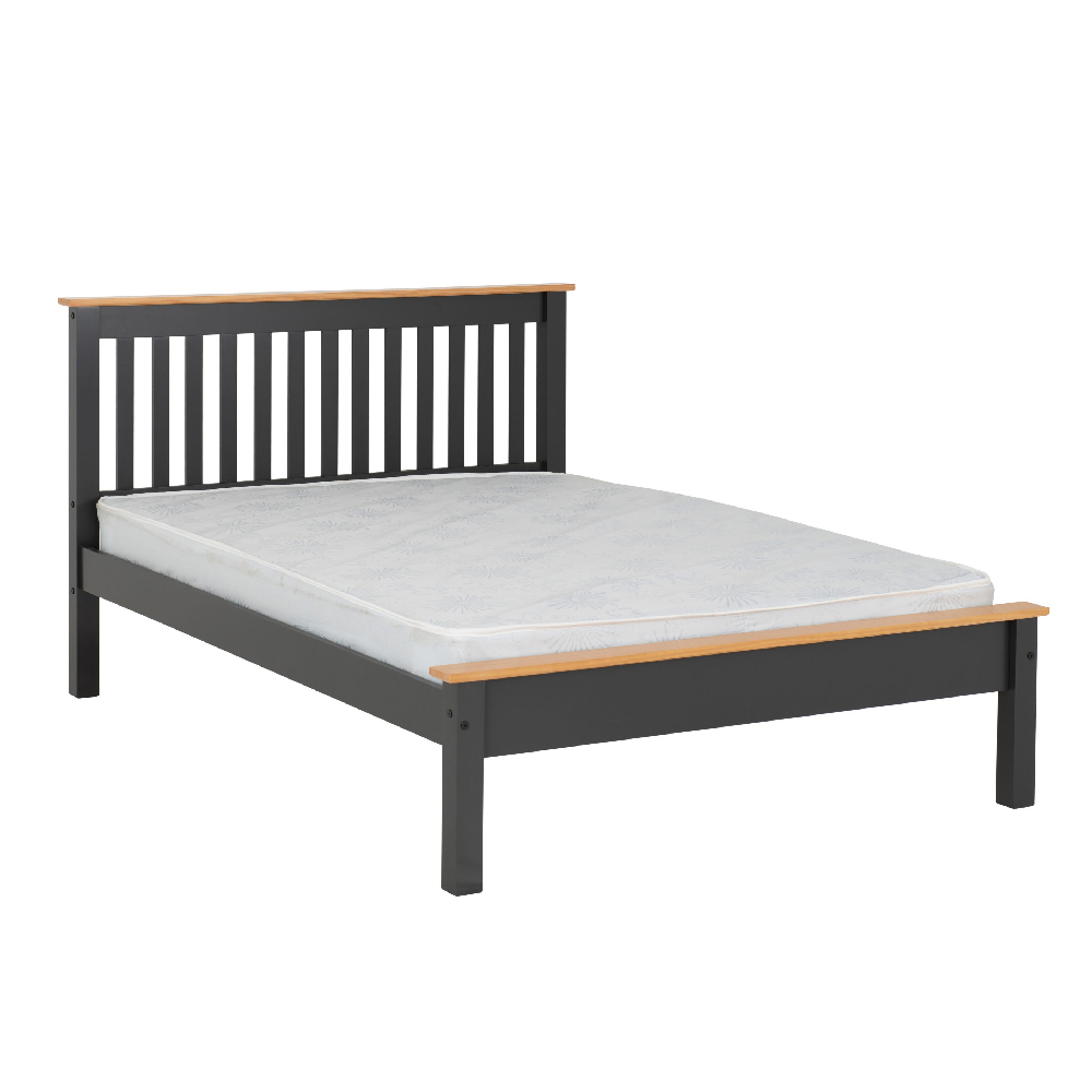 Merlin Wooden Low Foot Double Bed In Dark Grey And Oak