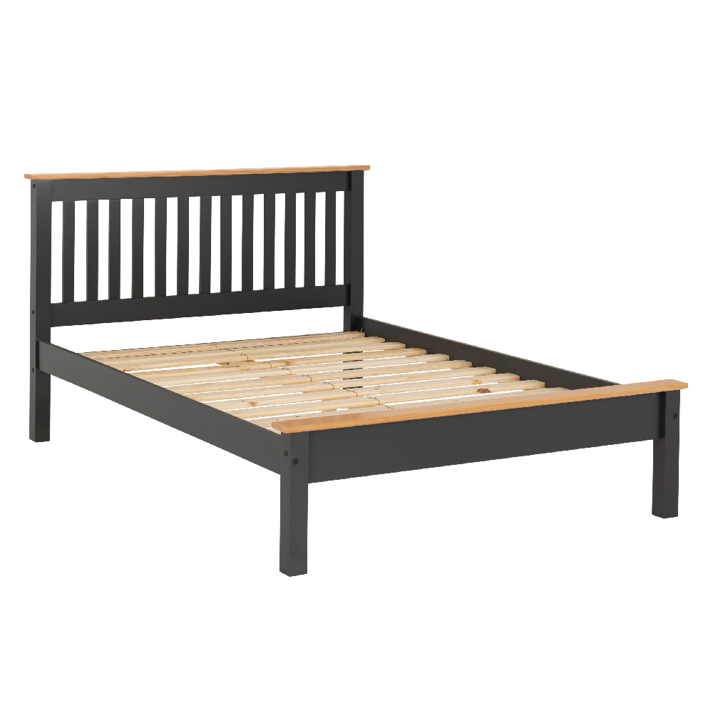 Merlin Wooden Low Foot Double Bed In Dark Grey And Oak