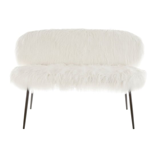 Merope Upholstered Faux Fur Sofa With Black Metal Legs In White