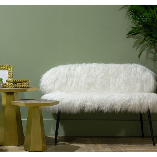 Merope Upholstered Faux Fur Sofa With Black Metal Legs In White