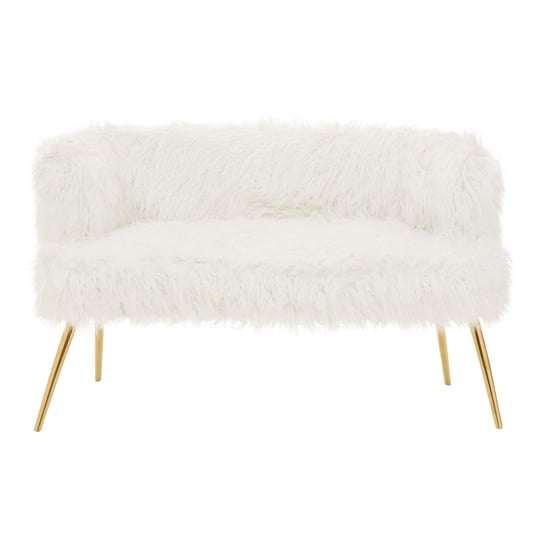 Merope Upholstered Faux Fur Sofa With Gold Metal Legs In White_2