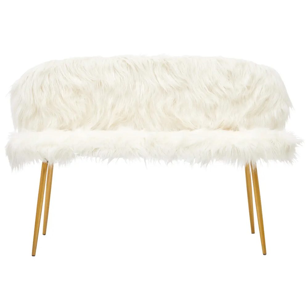 Merope Upholstered Faux Fur Sofa With Gold Metal Legs In White_2