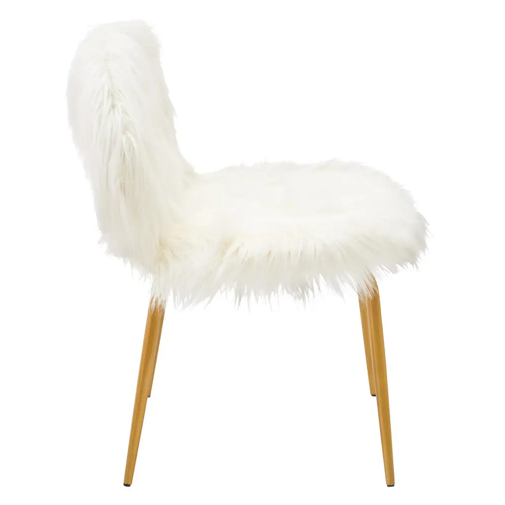 Merope Upholstered Faux Fur Sofa With Gold Metal Legs In White_3