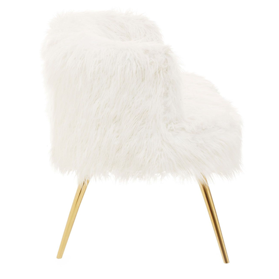 Merope Upholstered Faux Fur Sofa With Gold Metal Legs In White_4