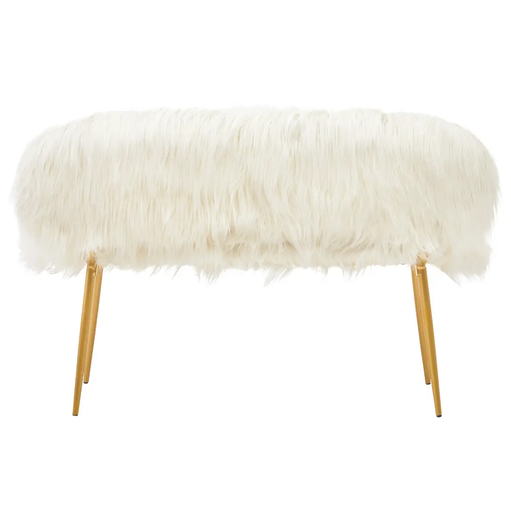 Merope Upholstered Faux Fur Sofa With Gold Metal Legs In White_4