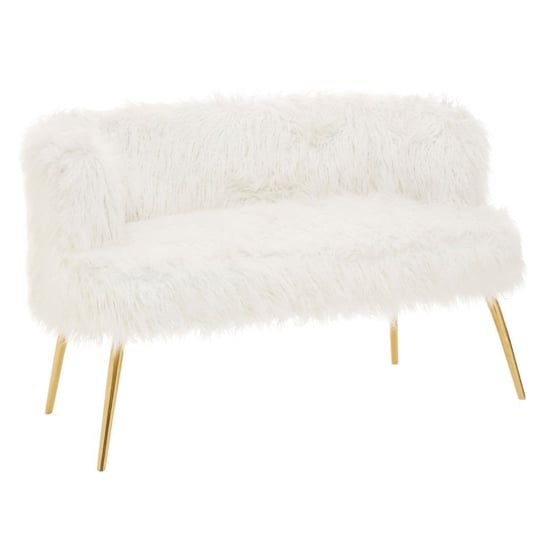 Merope Upholstered Faux Fur Sofa With Gold Metal Legs In White_1
