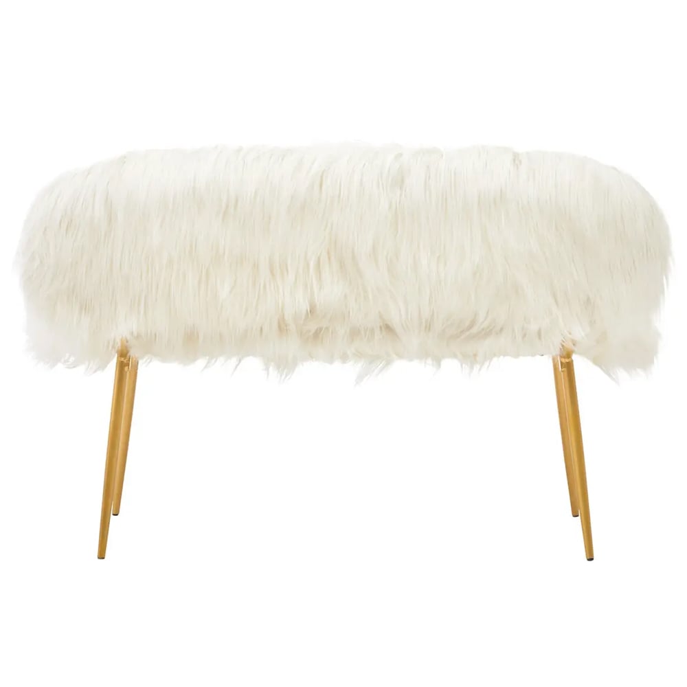 Merope Upholstered Faux Fur Sofa With Gold Metal Legs In White