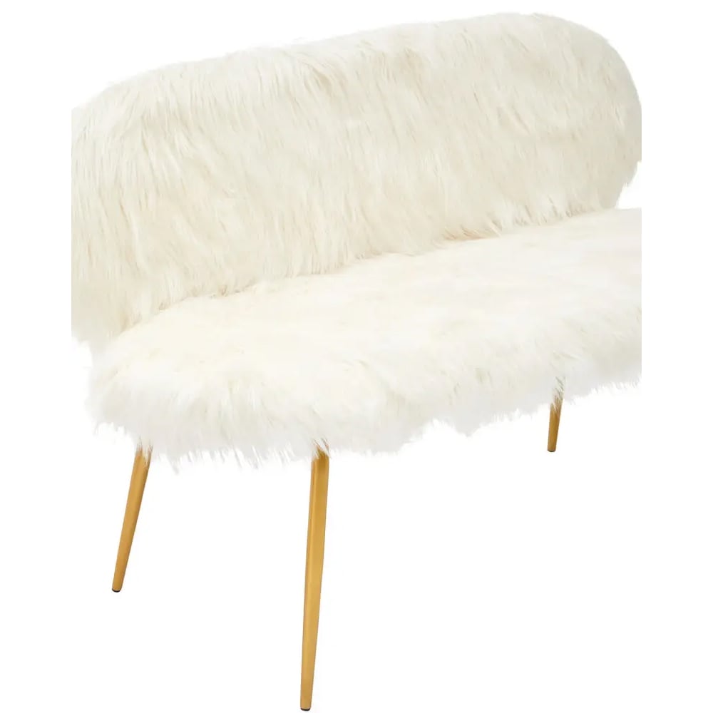 Merope Upholstered Faux Fur Sofa With Gold Metal Legs In White