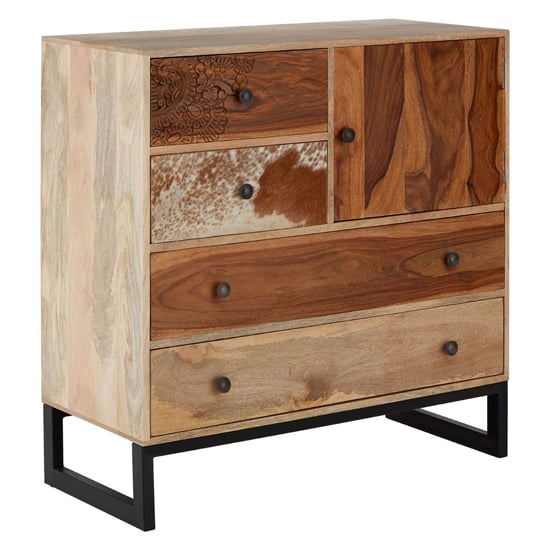 Read more about Merova wooden sideboard with 1 door 4 drawers in multicolour