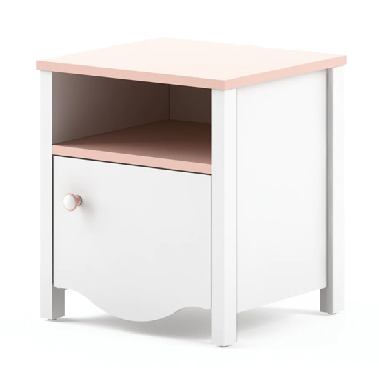 Product photograph of Merrill Kids Wooden Bedside Cabinet With 1 Door In Matt White from Furniture in Fashion