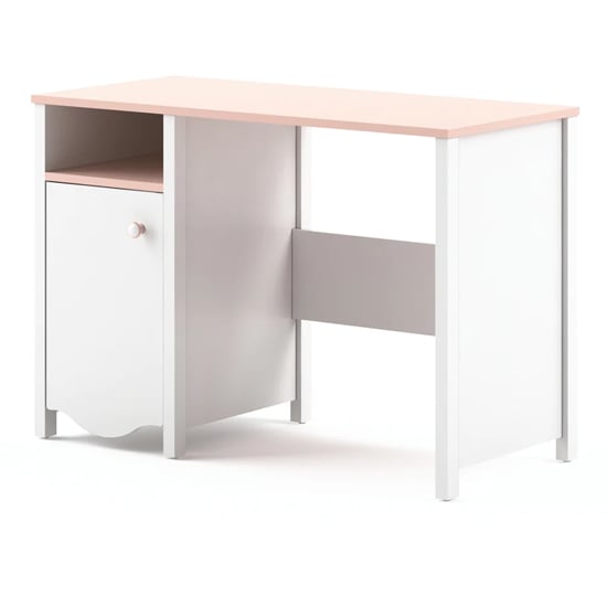 Product photograph of Merrill Kids Wooden Computer Desk 1 Door 1 Shelf In Matt White from Furniture in Fashion