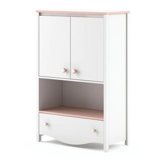 Product photograph of Merrill Kids Wooden Highboard 2 Doors 1 Drawer In Matt White from Furniture in Fashion