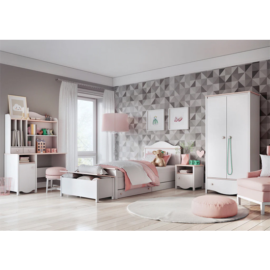 Merrill Kids Wooden Single Bed With Mattress In Matt White