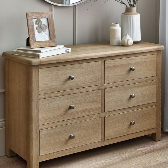Read more about Merritt wooden chest of 6 drawers wide in limed oak