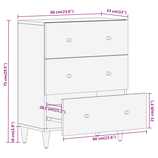 Merton Wooden Chest Of 3 Drawers Wide In Brown