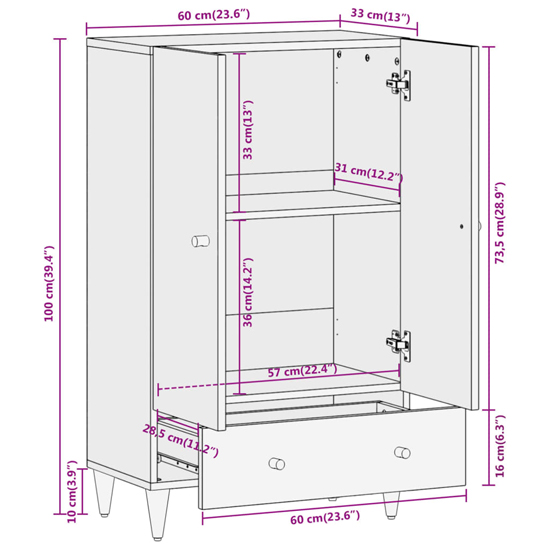 Merton Wooden Highboard With 2 Doors 1 Drawer In Brown