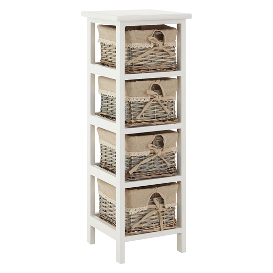 Mesan Tall Wooden Chest Of 4 Woven Willow Drawers In White