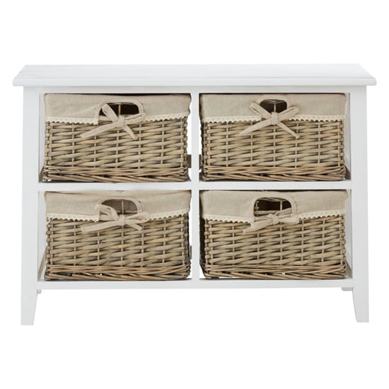 Mesan Wide Wooden Chest Of 4 Woven Willow Drawers In White