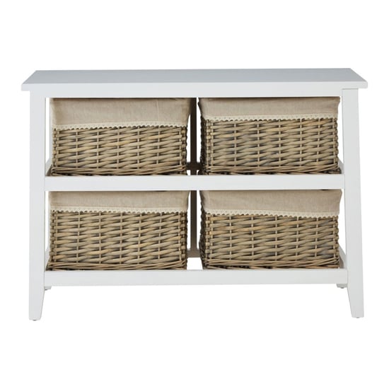 Mesan Wide Wooden Chest Of 4 Woven Willow Drawers In White