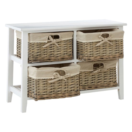 Mesan Wide Wooden Chest Of 4 Woven Willow Drawers In White