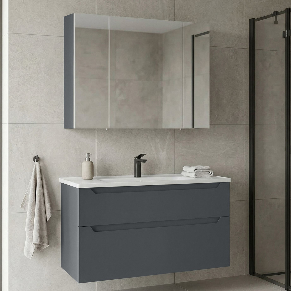 Messina 1000mm Wooden Wall Mounted Bathroom Furniture Set in Matte Anthracite