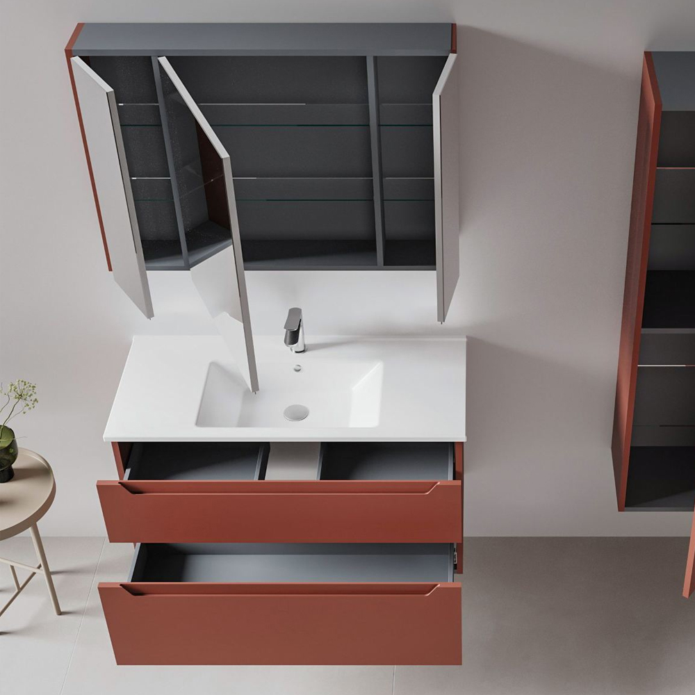 Messina 1000mm Wooden Wall Mounted Bathroom Furniture Set in Matte Red