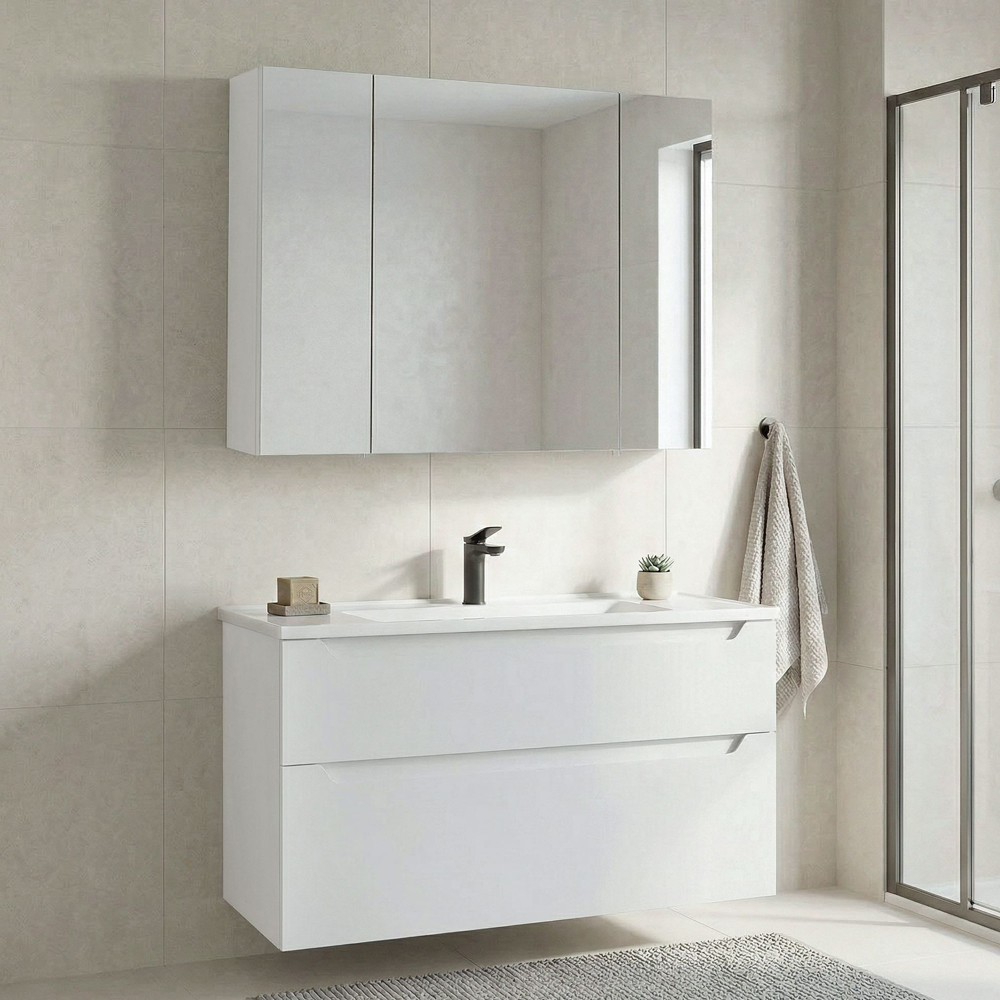 Messina 1000mm Wooden Wall Mounted Bathroom Furniture Set in Matte White