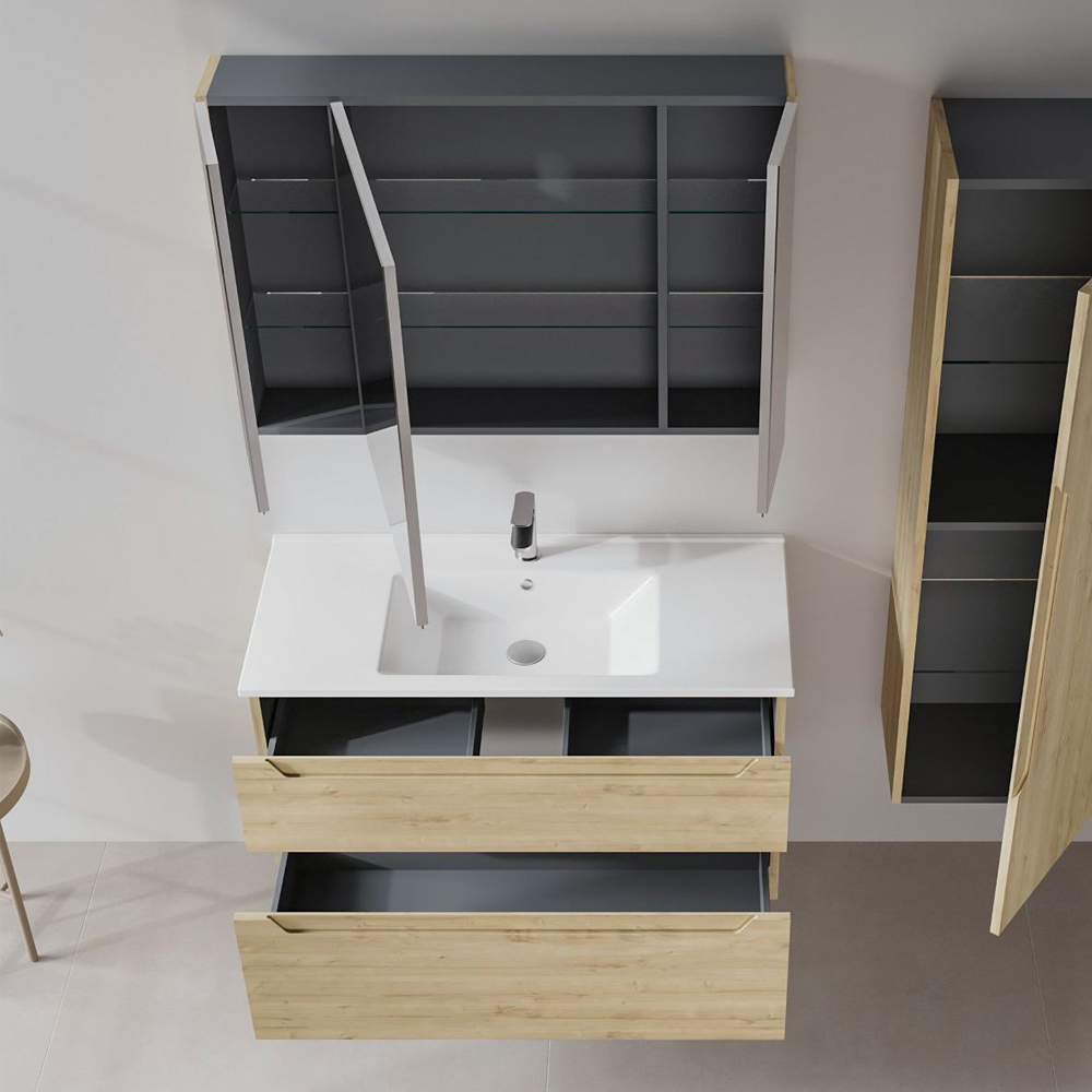 Messina 1000mm Wooden Wall Mounted Bathroom Furniture Set in Oak