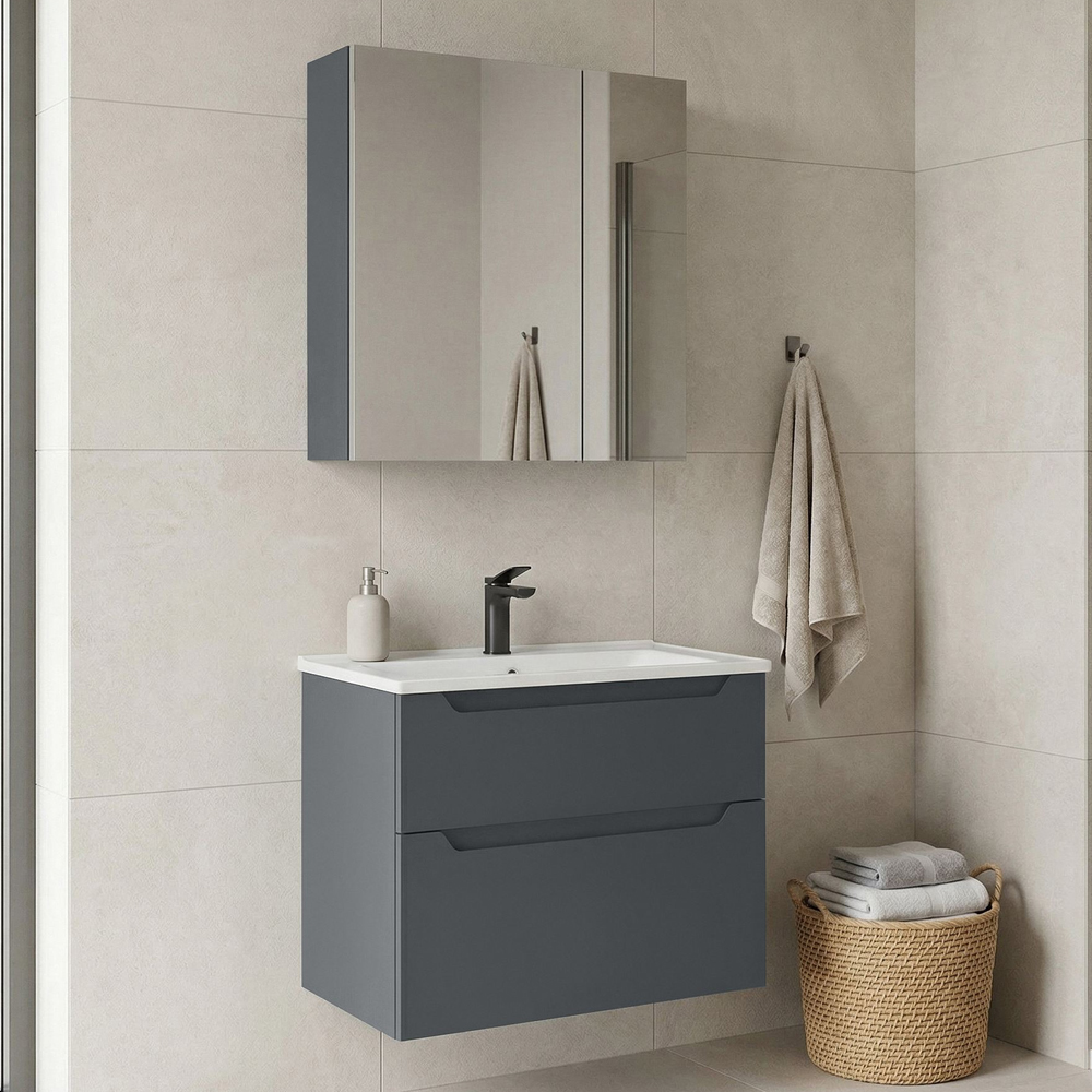 Messina 650mm Wooden Wall Mounted Bathroom Furniture Set in Matte Anthracite
