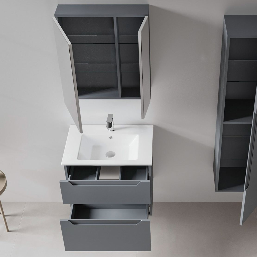 Messina 650mm Wooden Wall Mounted Bathroom Furniture Set in Matte Anthracite