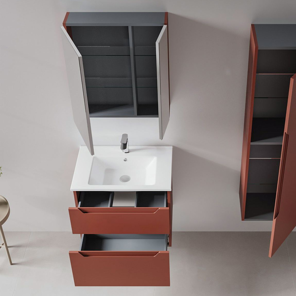 Messina 650mm Wooden Wall Mounted Bathroom Furniture Set in Matte Red