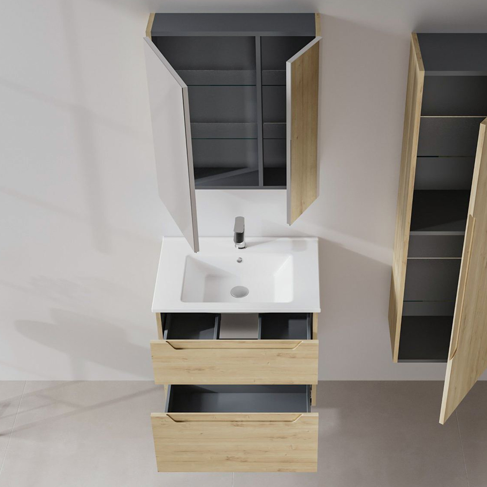 Messina 650mm Wooden Wall Mounted Bathroom Furniture Set in Oak