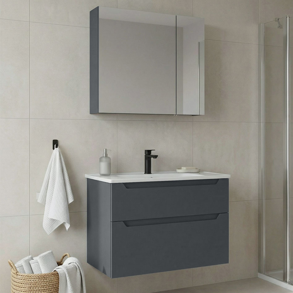 Messina 850mm Wooden Wall Mounted Bathroom Furniture Set in Matte Anthracite