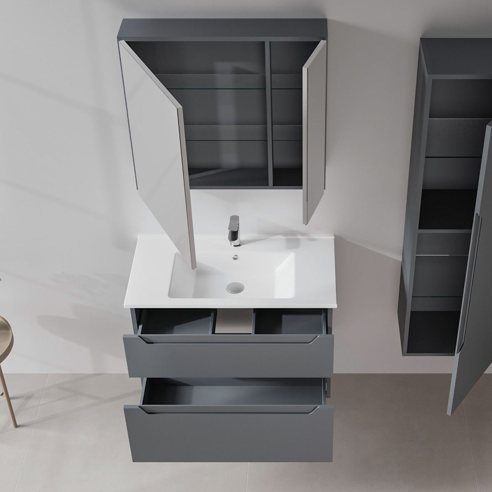 Messina 850mm Wooden Wall Mounted Bathroom Furniture Set in Matte Anthracite