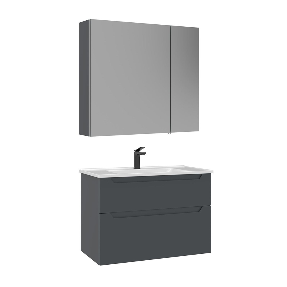 Messina 850mm Wooden Wall Mounted Bathroom Furniture Set in Matte Anthracite