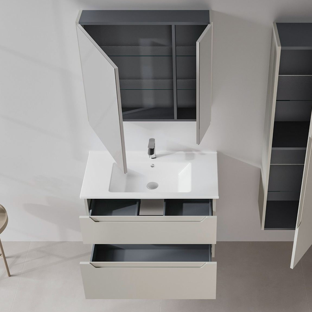 Messina 850mm Wooden Wall Mounted Bathroom Furniture Set in Matte Cashmere