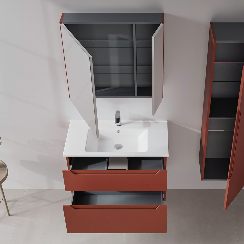 Messina 850mm Wooden Wall Mounted Bathroom Furniture Set in Matte Red
