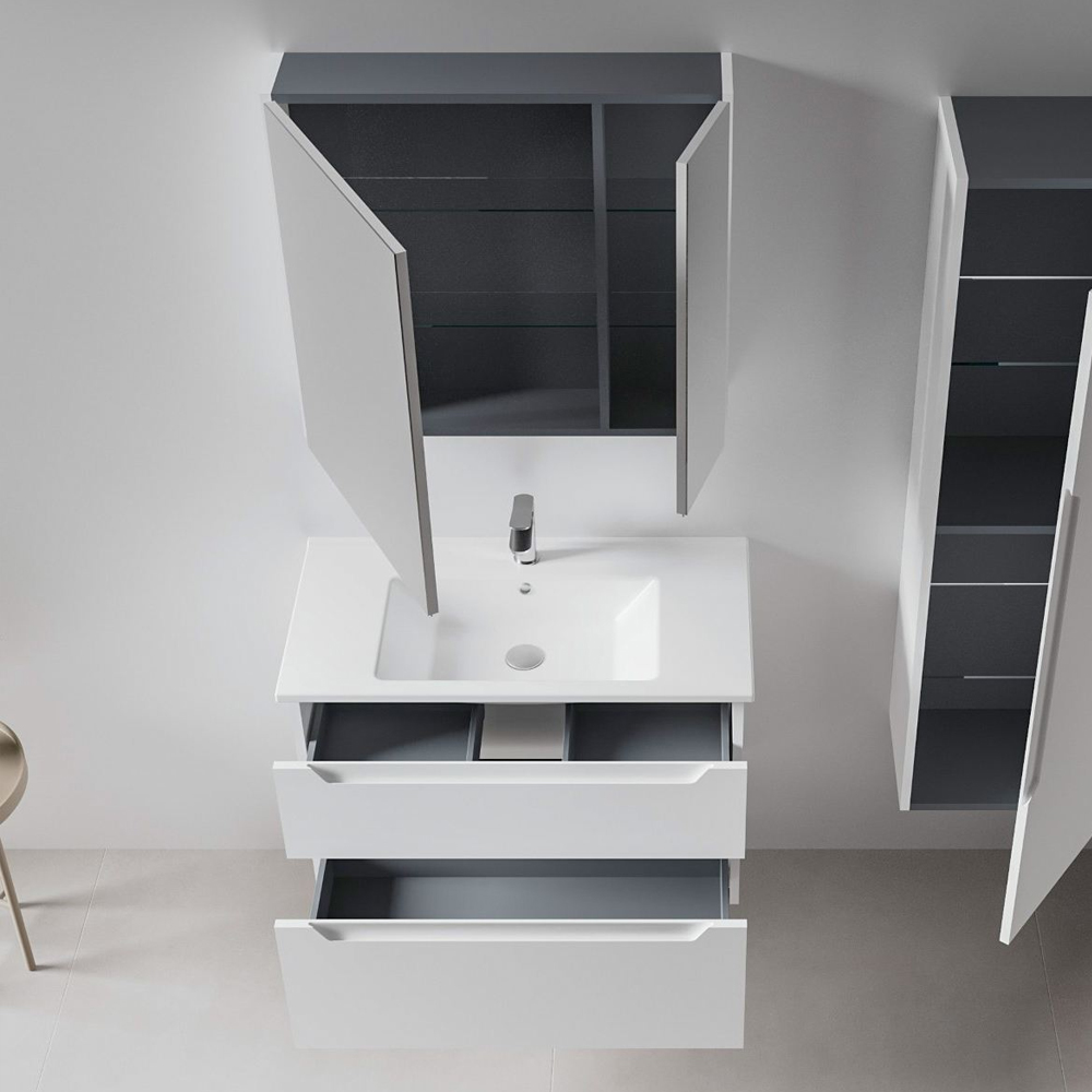 Messina 850mm Wooden Wall Mounted Bathroom Furniture Set in Matte White
