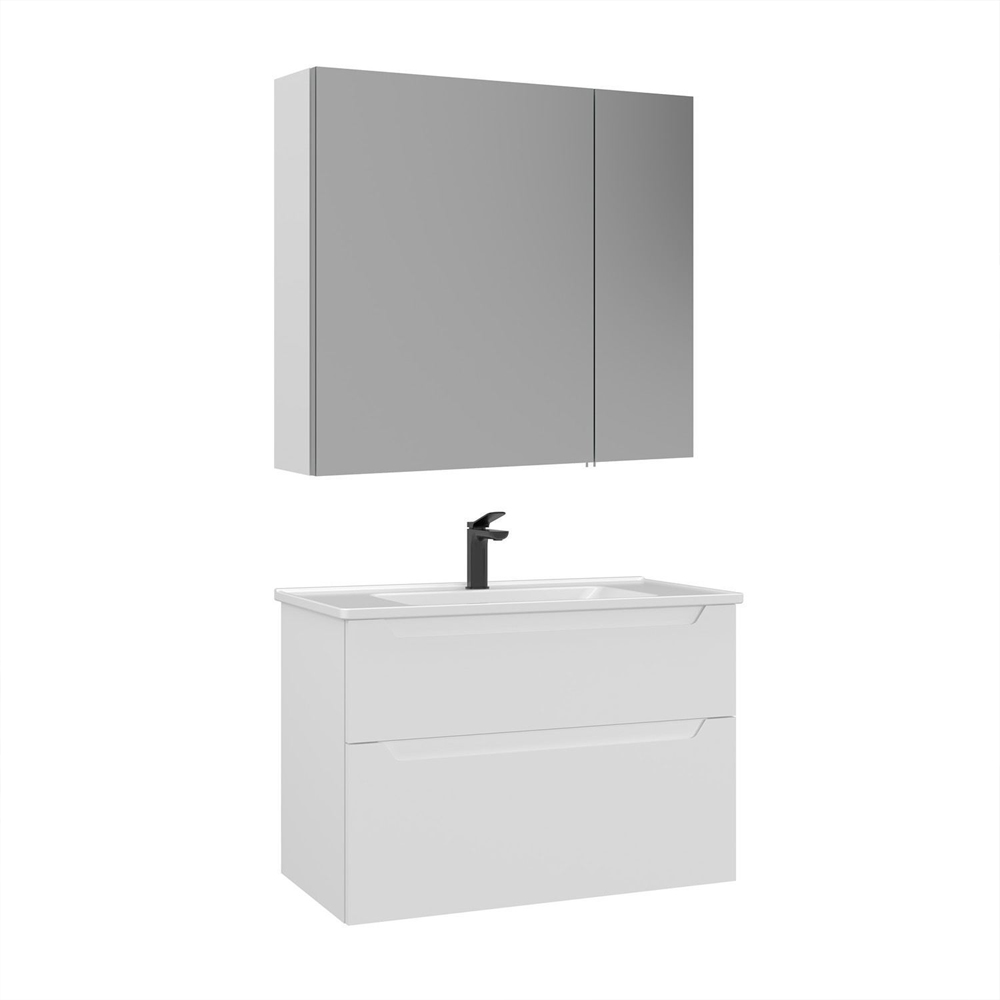 Messina 850mm Wooden Wall Mounted Bathroom Furniture Set in Matte White