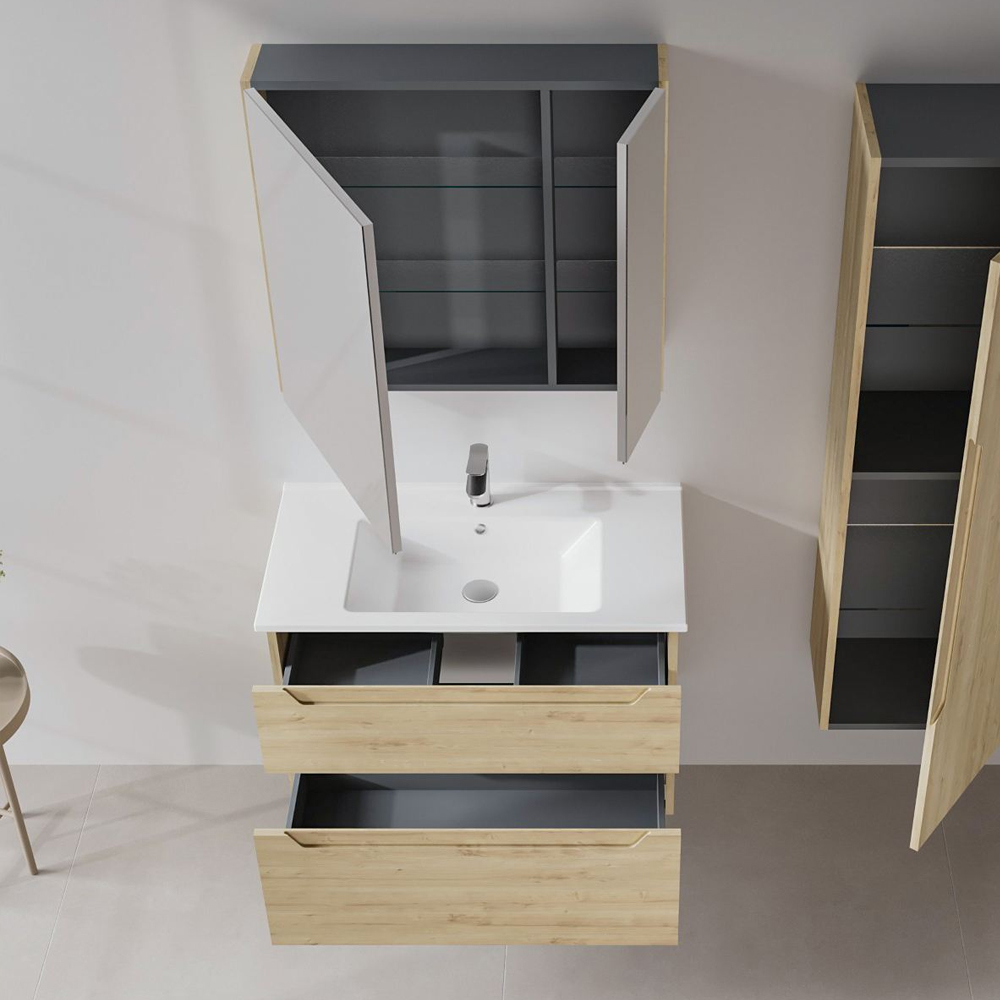 Messina 850mm Wooden Wall Mounted Bathroom Furniture Set in Oak