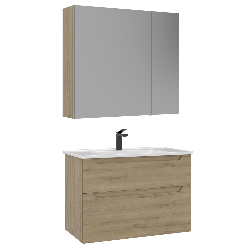 Messina 850mm Wooden Wall Mounted Bathroom Furniture Set in Oak