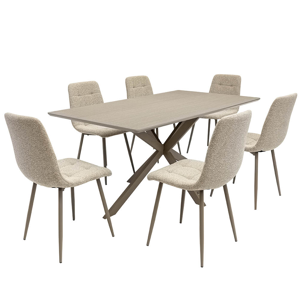 Messina Grey Large Rectangular Wooden Dining Table with 6 Mocha Chairs