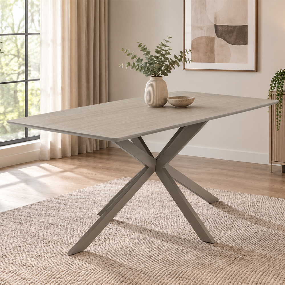 Messina Large Rectangular Wooden Dining Table with Taupe Legs in Grey