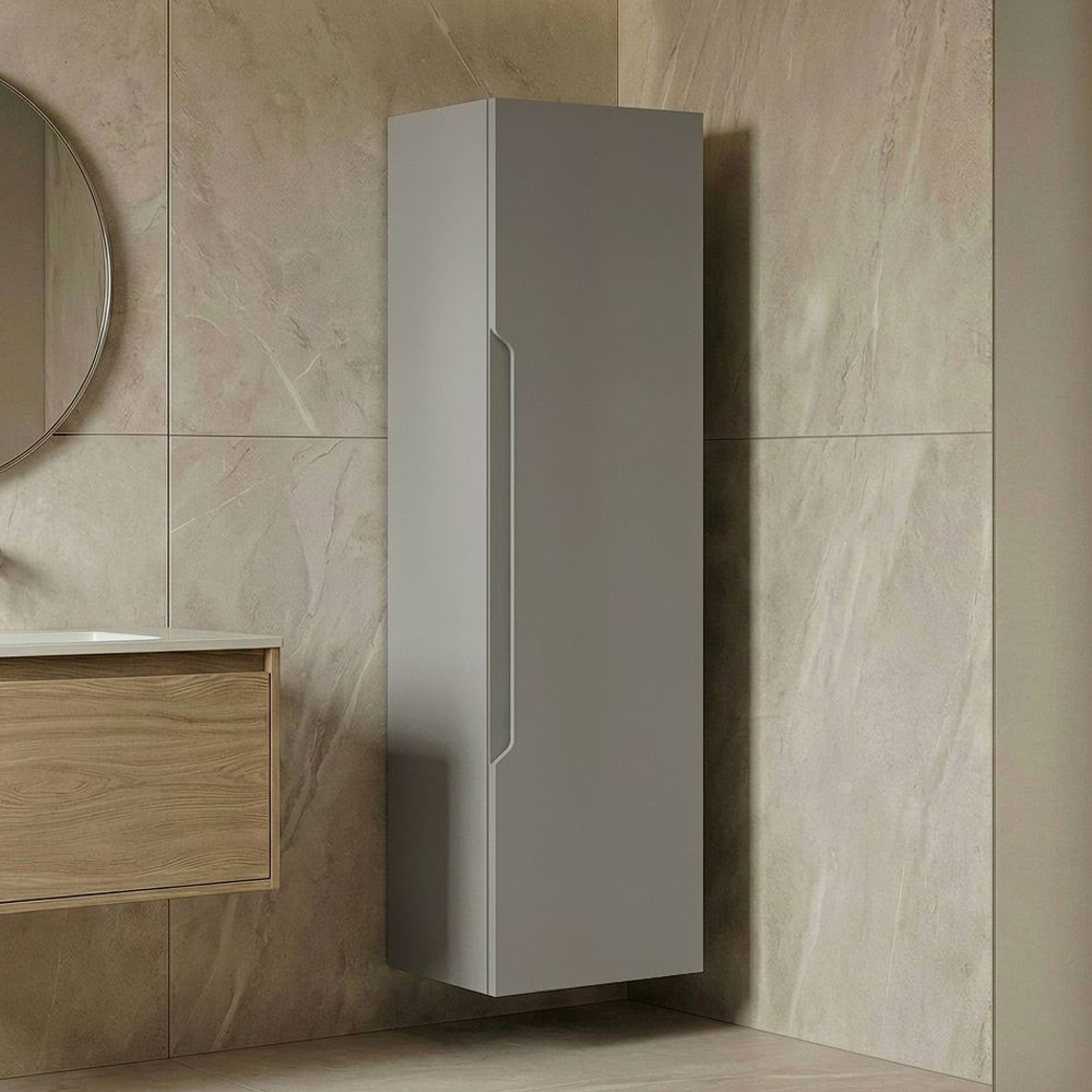 Messina Tall Wooden Wall Mounted Bathroom Storage Cabinet in Matte Cashmere