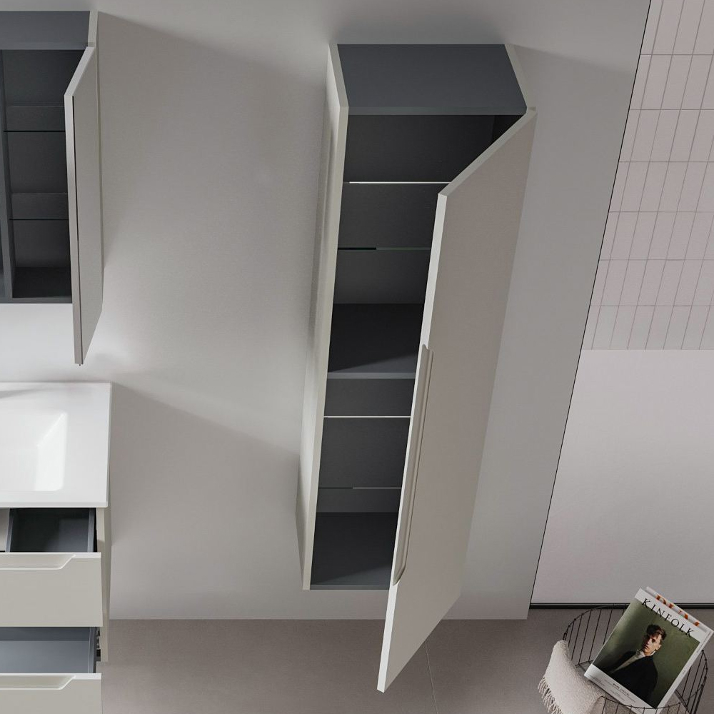 Messina Tall Wooden Wall Mounted Bathroom Storage Cabinet in Matte Cashmere