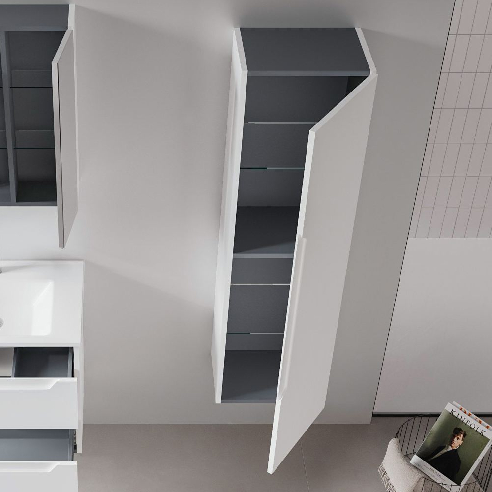 Messina Tall Wooden Wall Mounted Bathroom Storage Cabinet in Matte White