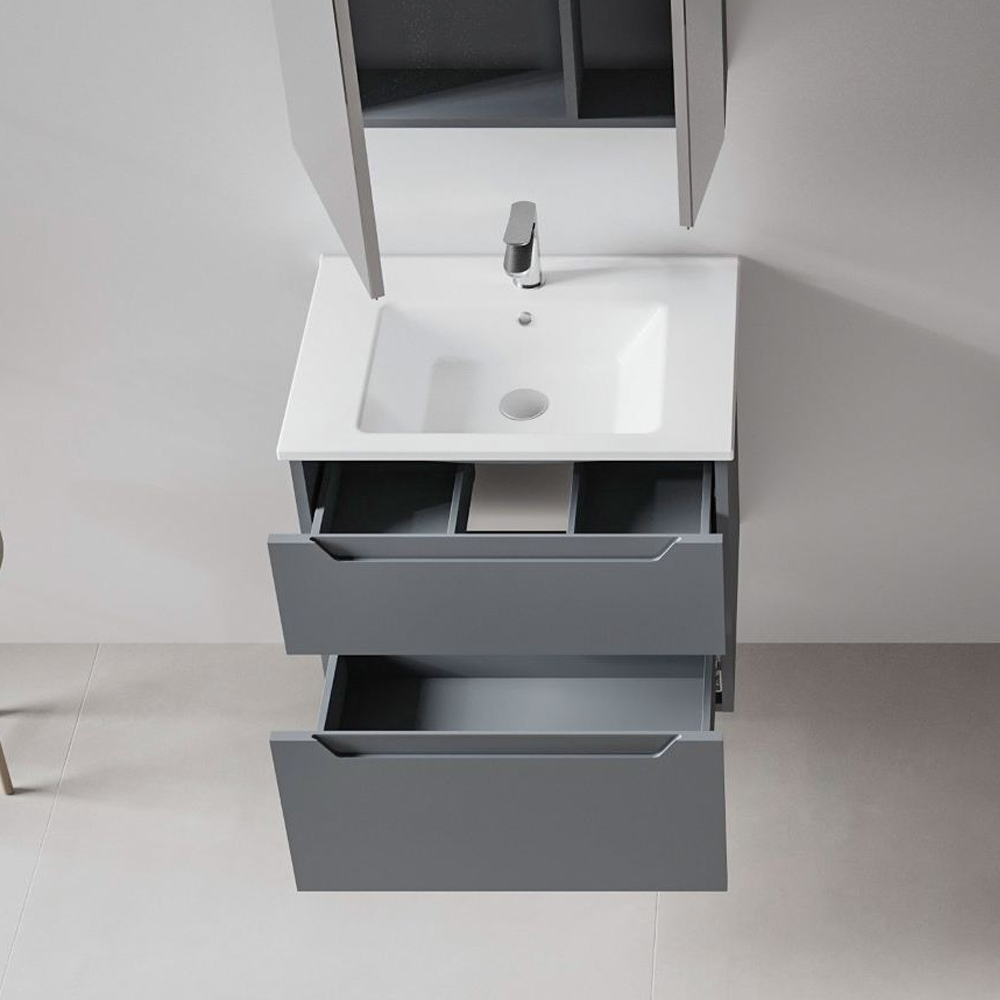 Messina Wooden Wall Mounted Vanity Unit & Basin with 2 Drawers in Matte Anthracite
