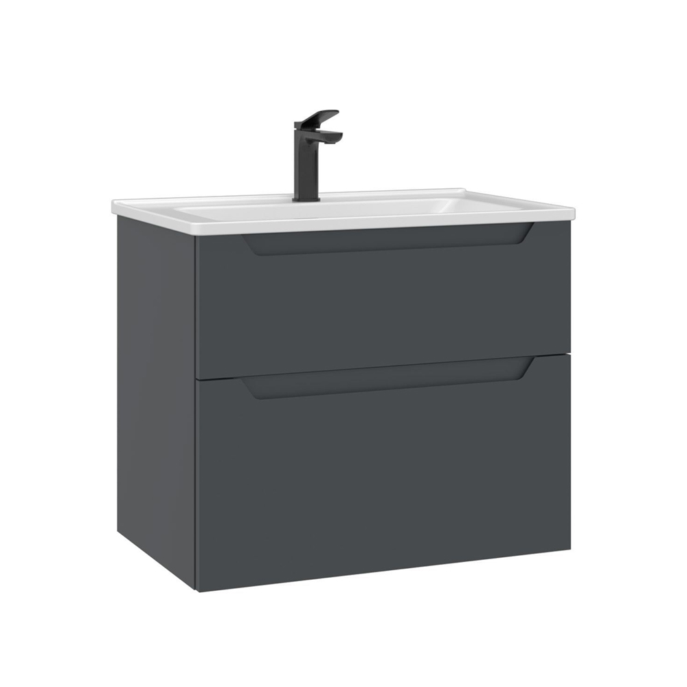 Messina Wooden Wall Mounted Vanity Unit & Basin with 2 Drawers in Matte Anthracite